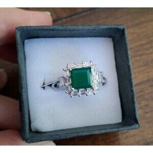 Green Agate Ring 925 Sterling Silver Natural Size 7 Adjustable NWT